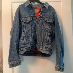 Vintage Levi’s Lined Jean Jacket-1980’s-Red and Black Flannel-Size 40-Medium